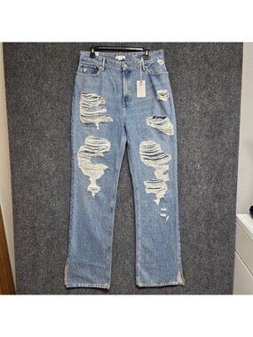 Good American The Khloe Jean Women 12 / 31 Super High Rise Relaxed Legs Distress